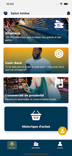 App-Startbildschirm mit Ticketing, Cashback und lokalen Angeboten